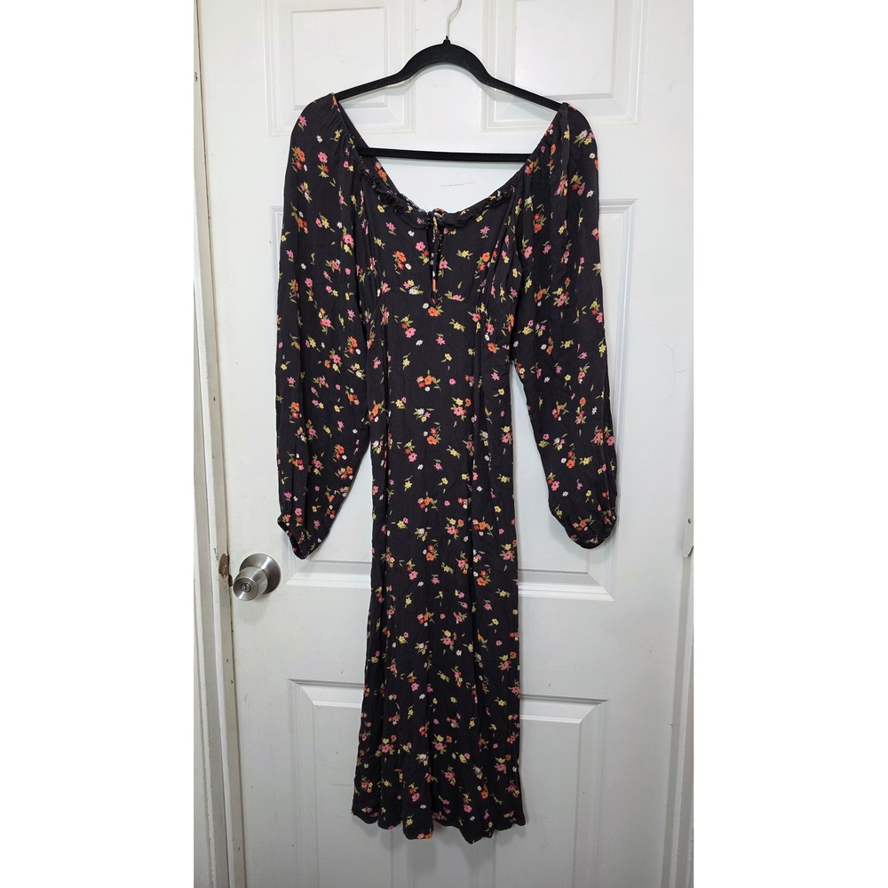 Billabong Floral Maxi Dress Women's M Black Long Sleeve Boho Cottagecore